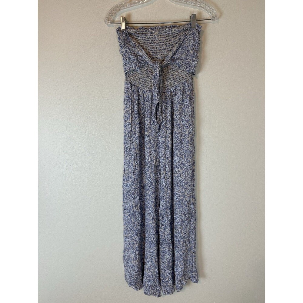 Patrons of Peace Tropical Leaf Wide Leg Jumpsuit Size S Smocked Strapless Boho